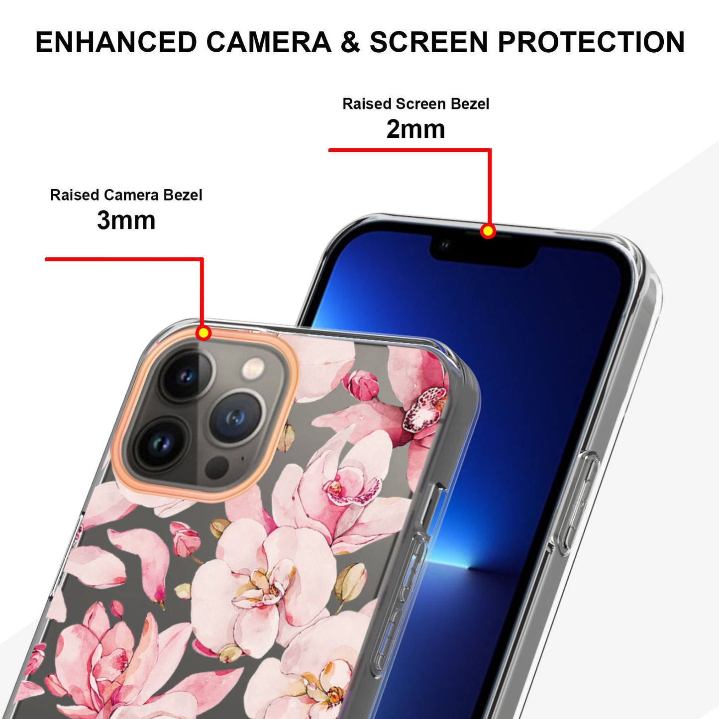 YB IMD-8 Series for iPhone 15 Pro Max Soft TPU Case Flower Floral Pattern IMD Electroplating Phone Cover