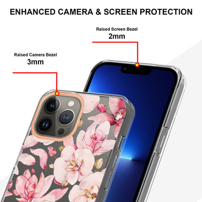 YB IMD-8 Series for iPhone 15 Pro Max Soft TPU Case Flower Floral Pattern IMD Electroplating Phone Cover