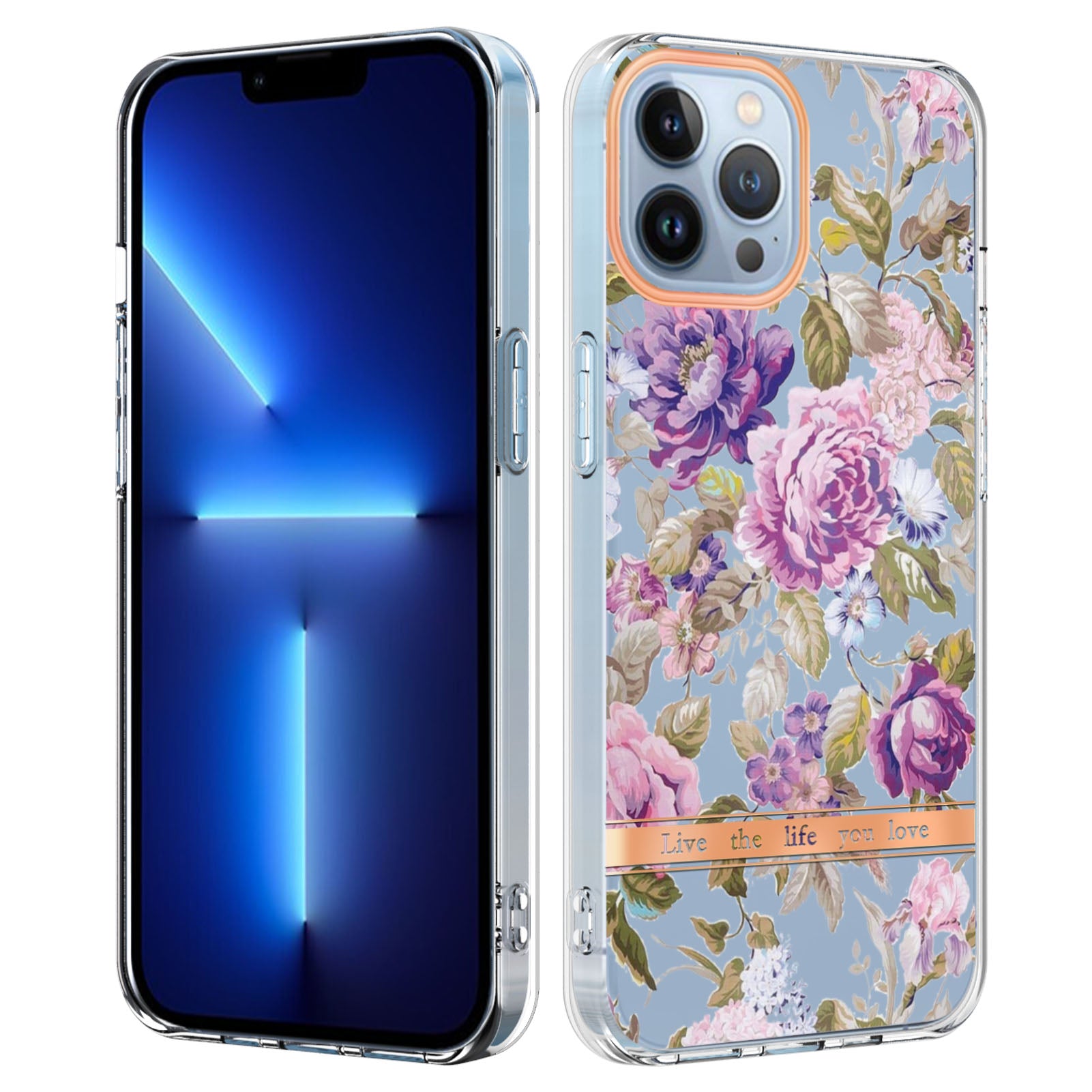 YB IMD-8 Series for iPhone 15 Pro Max Soft TPU Case Flower Floral Pattern IMD Electroplating Phone Cover
