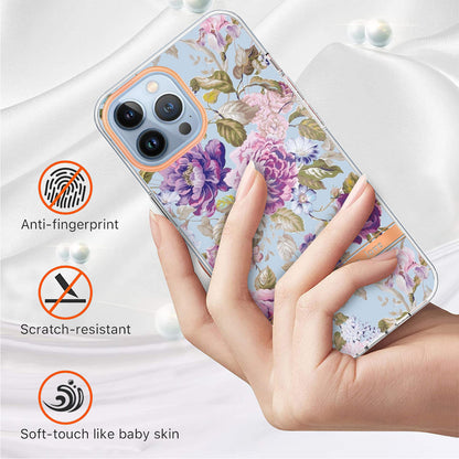 YB IMD-8 Series for iPhone 15 Pro Max Soft TPU Case Flower Floral Pattern IMD Electroplating Phone Cover