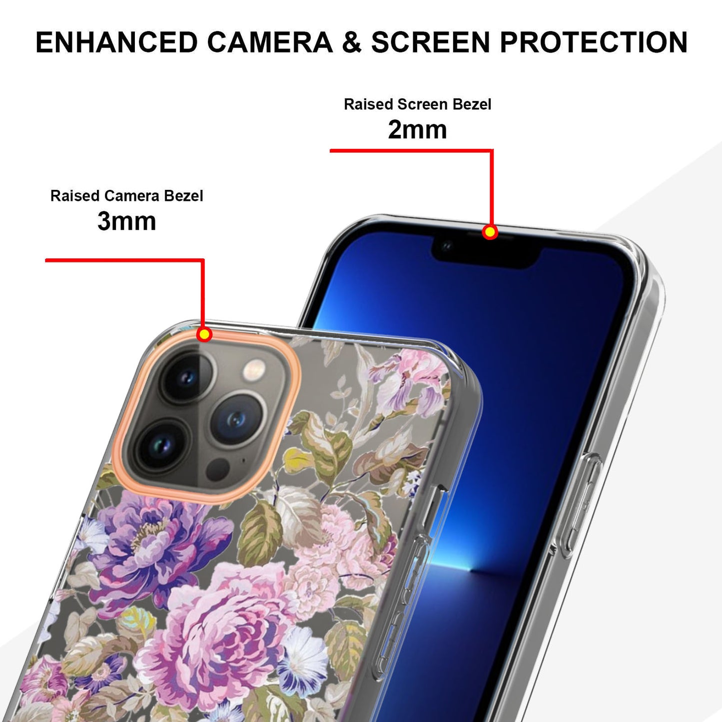 YB IMD-8 Series for iPhone 15 Pro Max Soft TPU Case Flower Floral Pattern IMD Electroplating Phone Cover