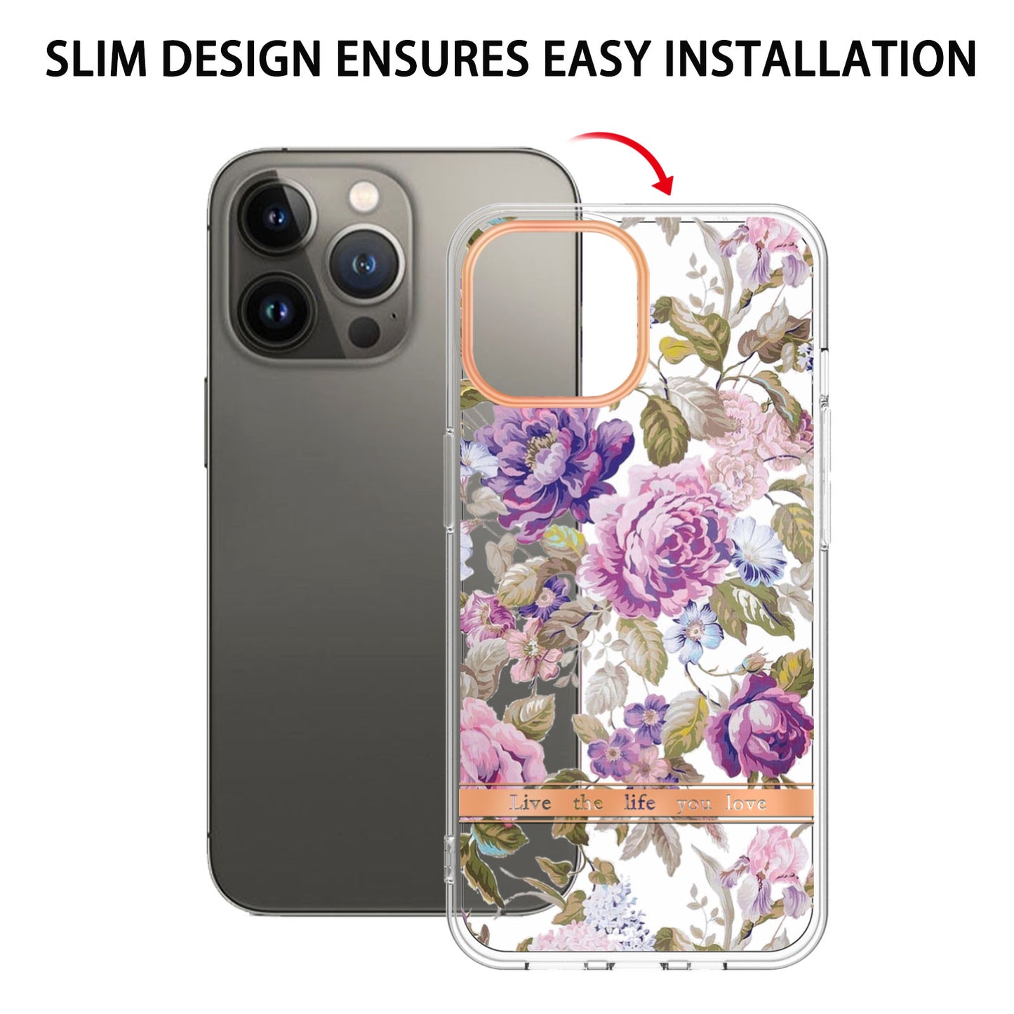 YB IMD-8 Series for iPhone 15 Pro Max Soft TPU Case Flower Floral Pattern IMD Electroplating Phone Cover