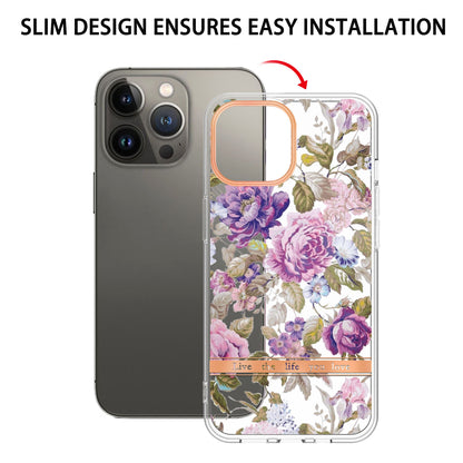 YB IMD-8 Series for iPhone 15 Pro Max Soft TPU Case Flower Floral Pattern IMD Electroplating Phone Cover