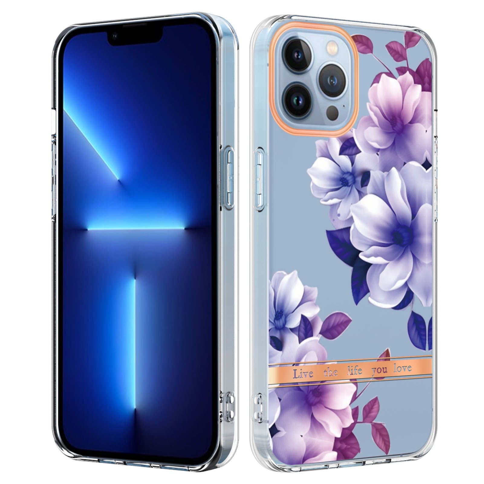 YB IMD-8 Series for iPhone 15 Pro Max Soft TPU Case Flower Floral Pattern IMD Electroplating Phone Cover