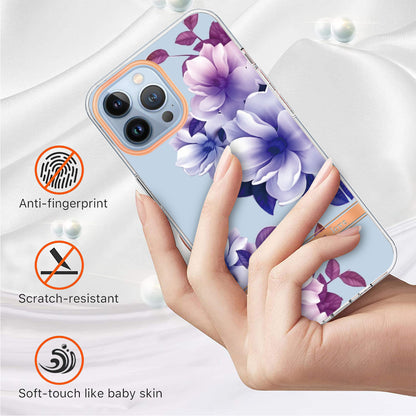 YB IMD-8 Series for iPhone 15 Pro Max Soft TPU Case Flower Floral Pattern IMD Electroplating Phone Cover