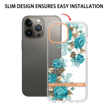 YB IMD-8 Series for iPhone 15 Pro Max Soft TPU Case Flower Floral Pattern IMD Electroplating Phone Cover