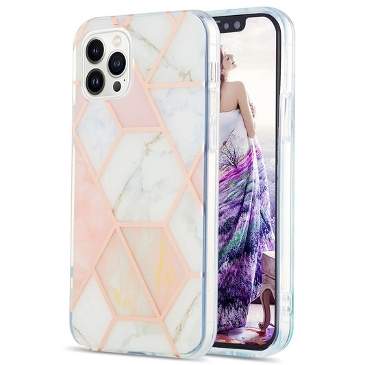 YB IMD Series-3 For iPhone 15 Pro Marble Pattern Shell IMD IML Soft TPU Phone Case Double-sided Electroplating Cover