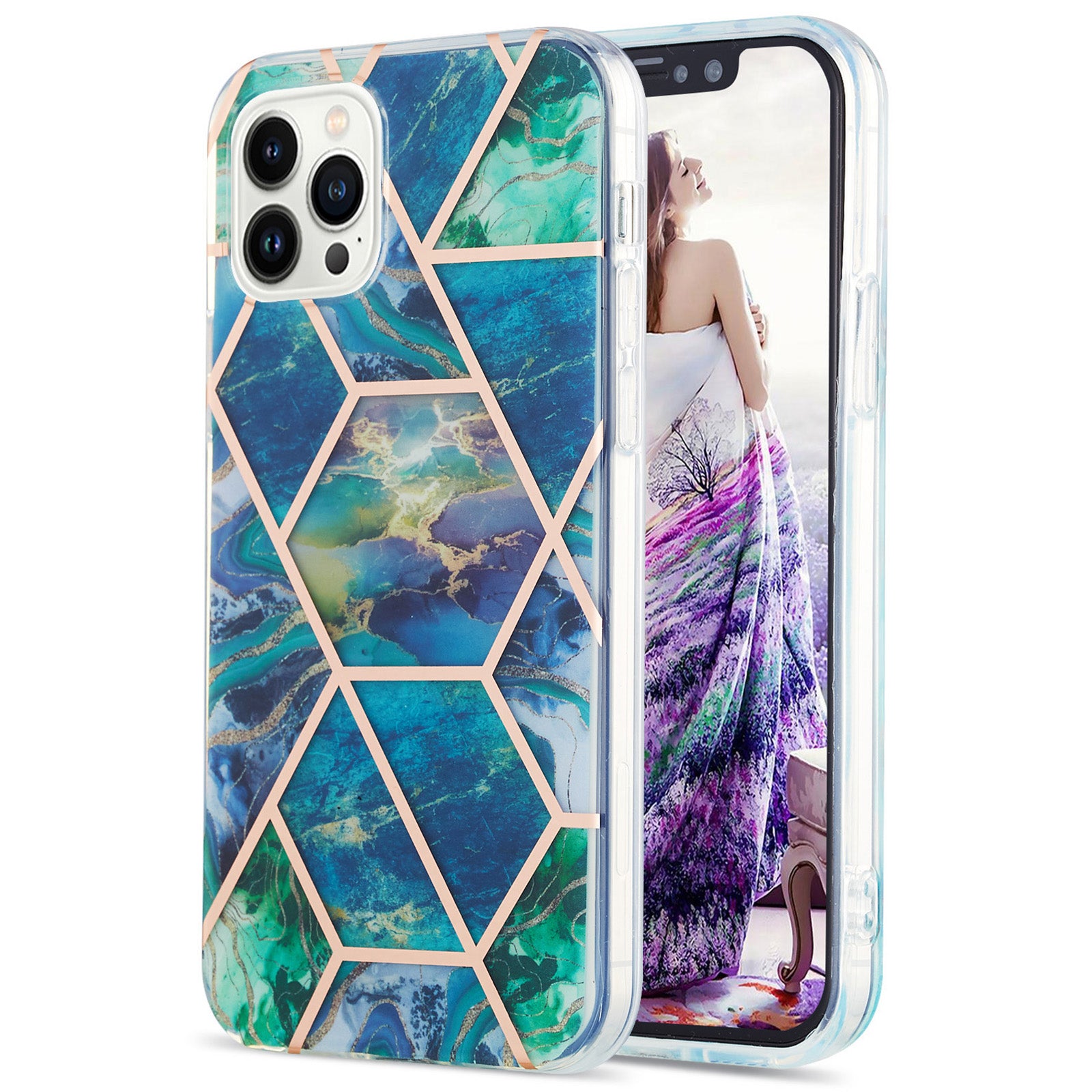 YB IMD Series-3 For iPhone 15 Pro Marble Pattern Shell IMD IML Soft TPU Phone Case Double-sided Electroplating Cover
