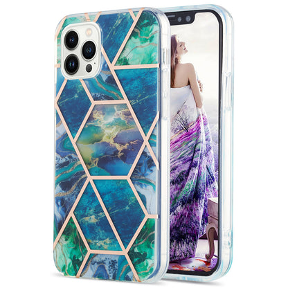 YB IMD Series-3 For iPhone 15 Pro Marble Pattern Shell IMD IML Soft TPU Phone Case Double-sided Electroplating Cover