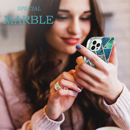 YB IMD Series-3 For iPhone 15 Pro Marble Pattern Shell IMD IML Soft TPU Phone Case Double-sided Electroplating Cover