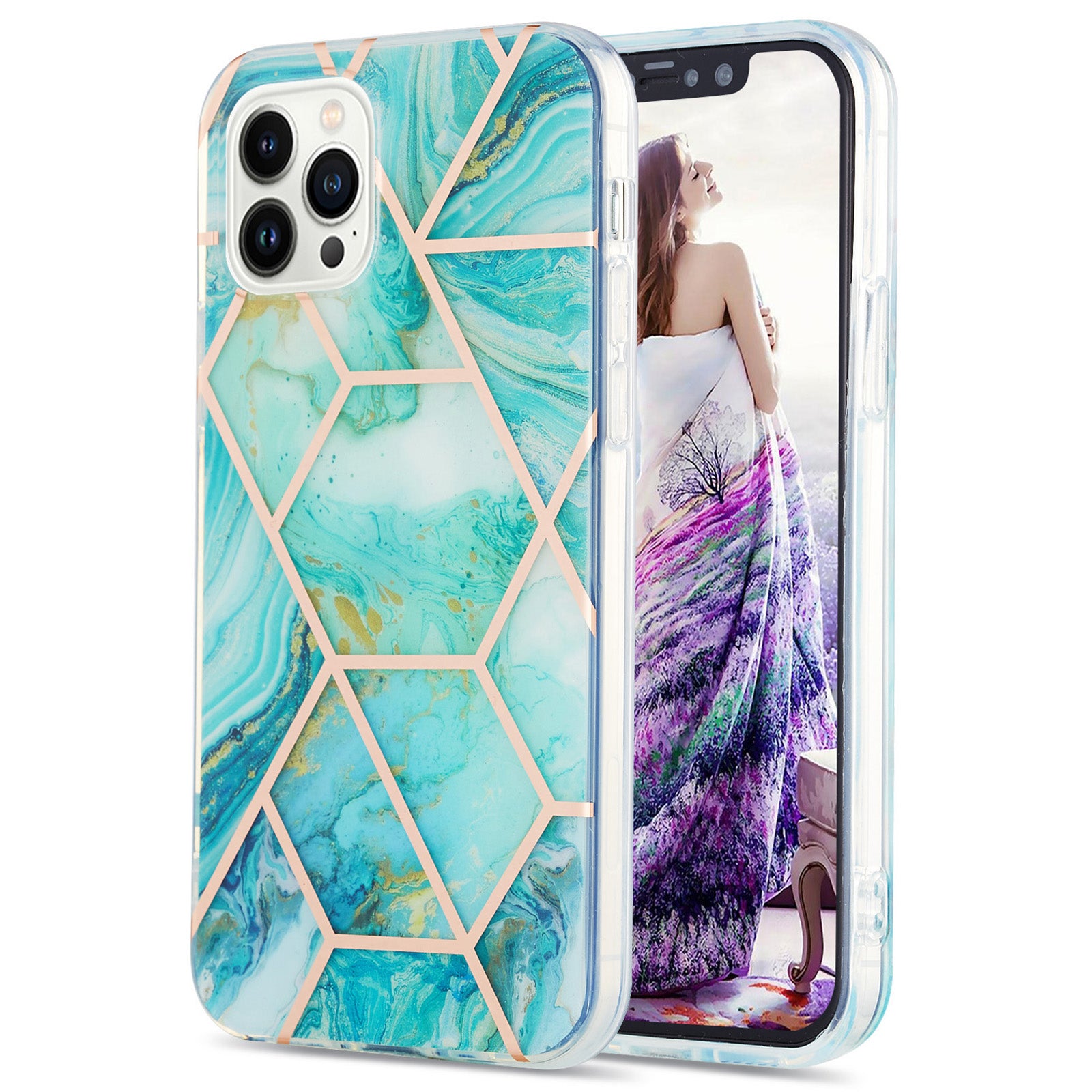 YB IMD Series-3 For iPhone 15 Pro Marble Pattern Shell IMD IML Soft TPU Phone Case Double-sided Electroplating Cover
