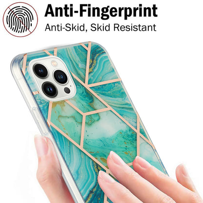 YB IMD Series-3 For iPhone 15 Pro Marble Pattern Shell IMD IML Soft TPU Phone Case Double-sided Electroplating Cover