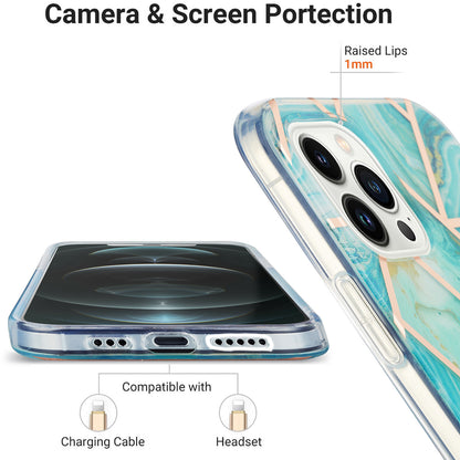 YB IMD Series-3 For iPhone 15 Pro Marble Pattern Shell IMD IML Soft TPU Phone Case Double-sided Electroplating Cover