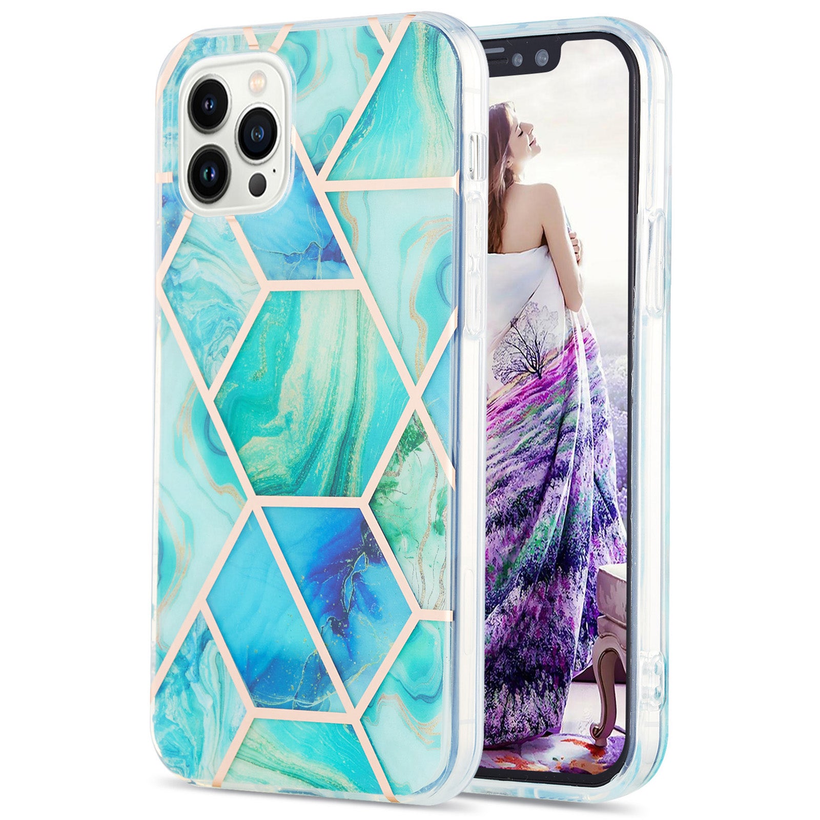 YB IMD Series-3 For iPhone 15 Pro Marble Pattern Shell IMD IML Soft TPU Phone Case Double-sided Electroplating Cover