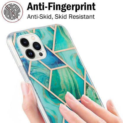 YB IMD Series-3 For iPhone 15 Pro Marble Pattern Shell IMD IML Soft TPU Phone Case Double-sided Electroplating Cover