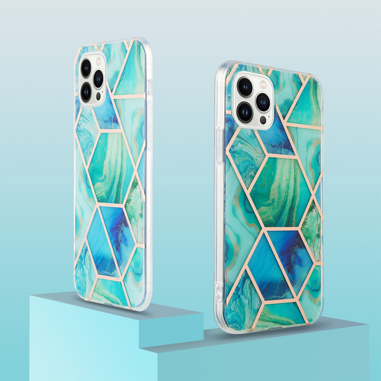 YB IMD Series-3 For iPhone 15 Pro Marble Pattern Shell IMD IML Soft TPU Phone Case Double-sided Electroplating Cover