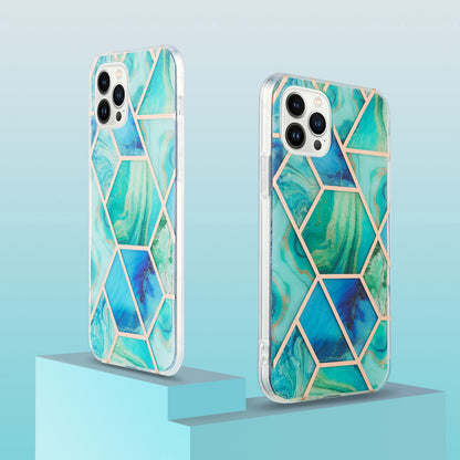 YB IMD Series-3 For iPhone 15 Pro Marble Pattern Shell IMD IML Soft TPU Phone Case Double-sided Electroplating Cover