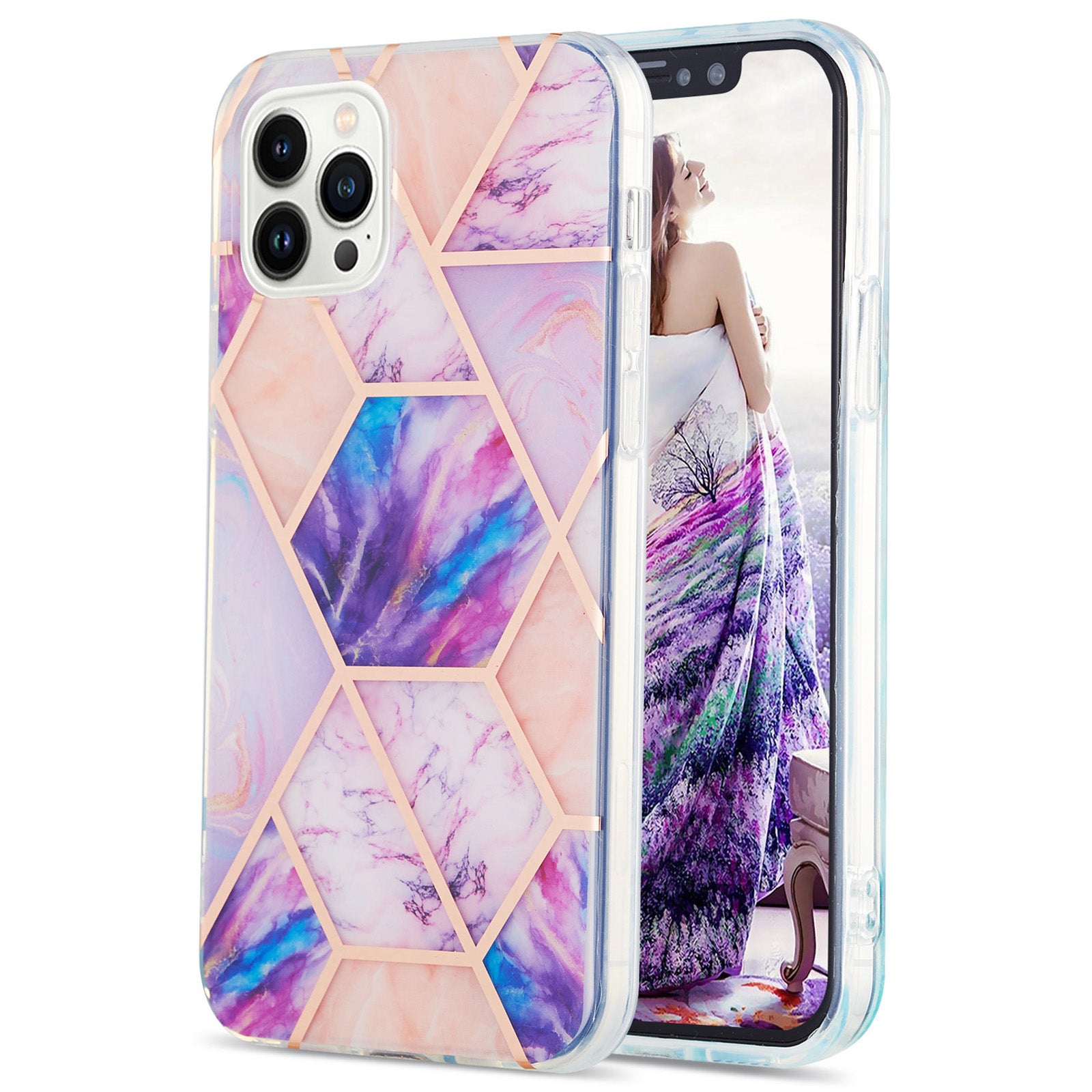 YB IMD Series-3 For iPhone 15 Pro Marble Pattern Shell IMD IML Soft TPU Phone Case Double-sided Electroplating Cover