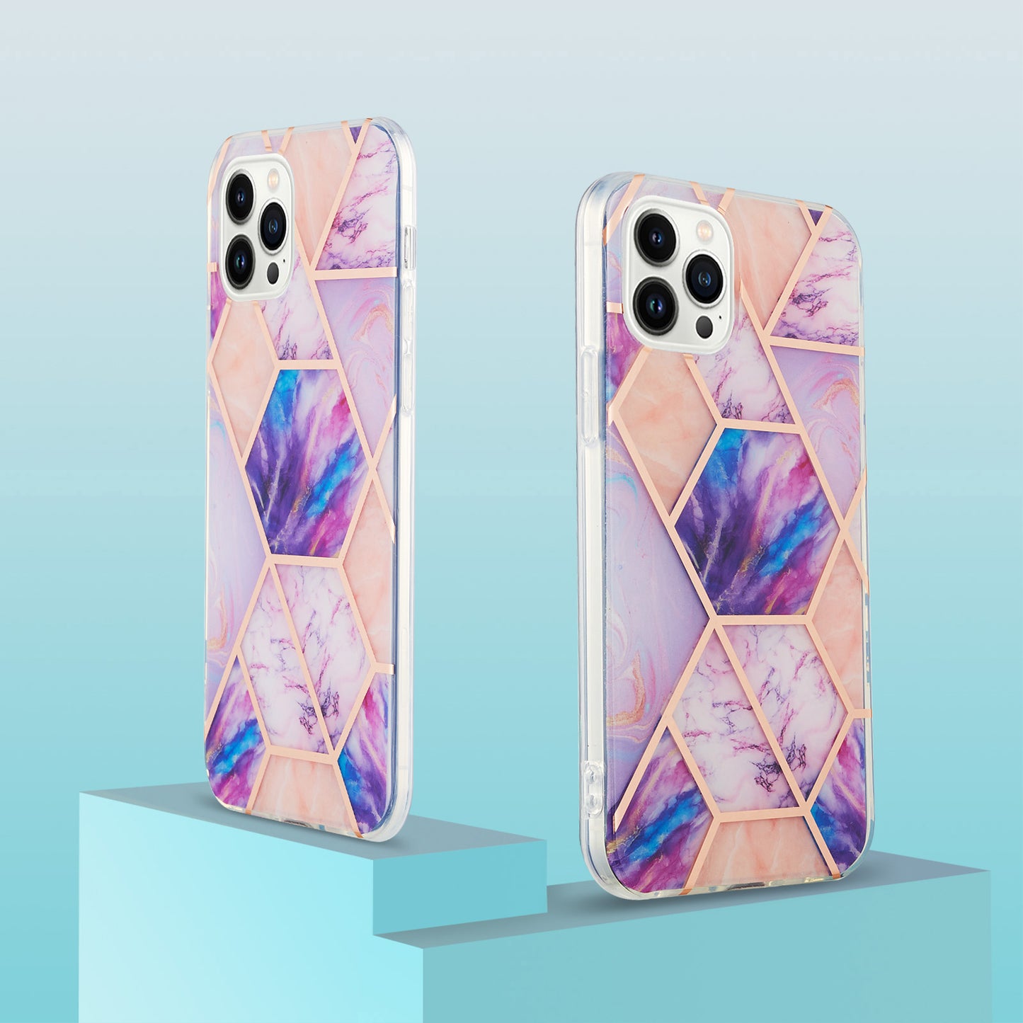 YB IMD Series-3 For iPhone 15 Pro Marble Pattern Shell IMD IML Soft TPU Phone Case Double-sided Electroplating Cover