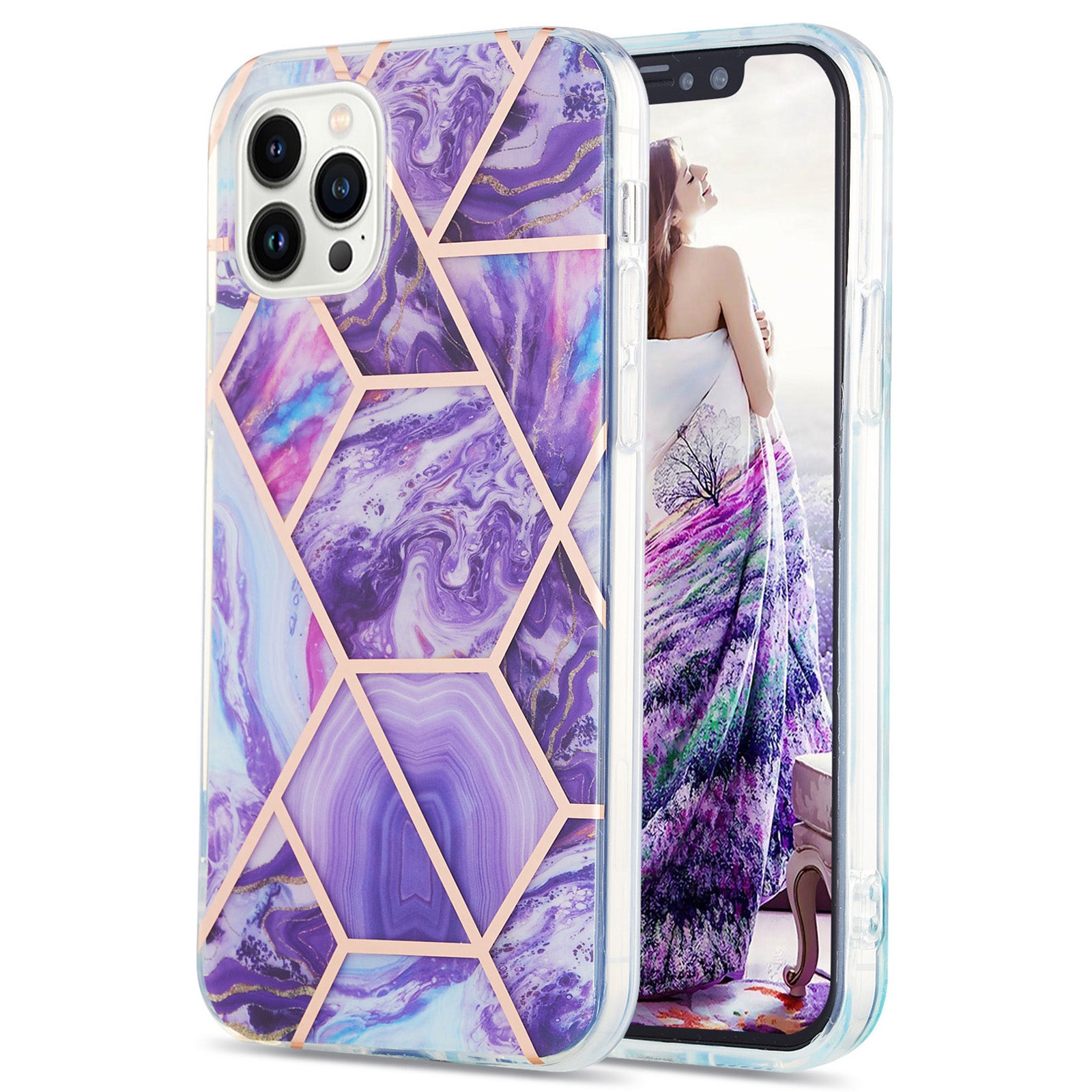 YB IMD Series-3 For iPhone 15 Pro Marble Pattern Shell IMD IML Soft TPU Phone Case Double-sided Electroplating Cover