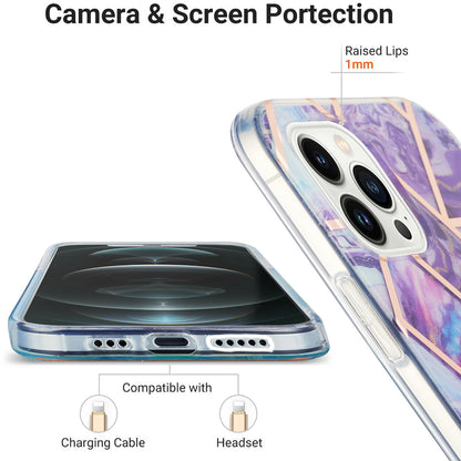YB IMD Series-3 For iPhone 15 Pro Marble Pattern Shell IMD IML Soft TPU Phone Case Double-sided Electroplating Cover