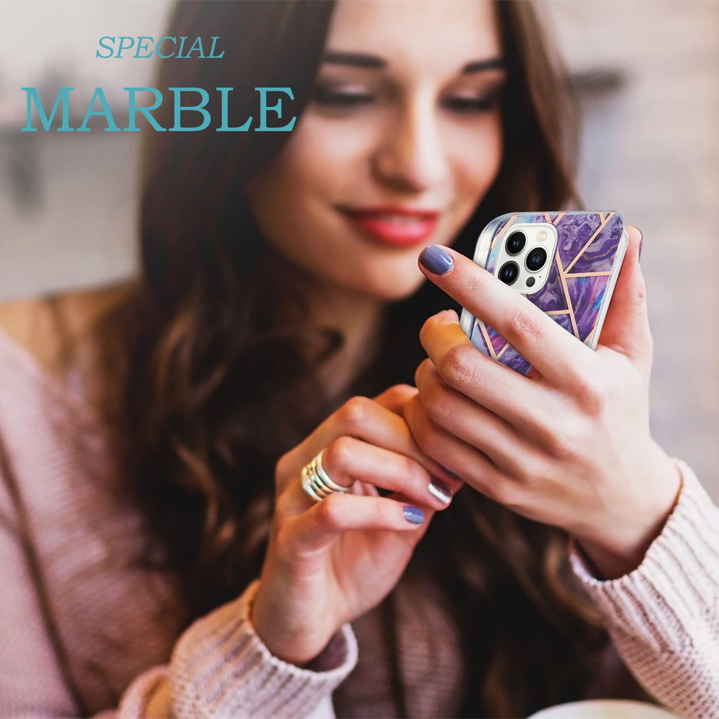 YB IMD Series-3 For iPhone 15 Pro Marble Pattern Shell IMD IML Soft TPU Phone Case Double-sided Electroplating Cover