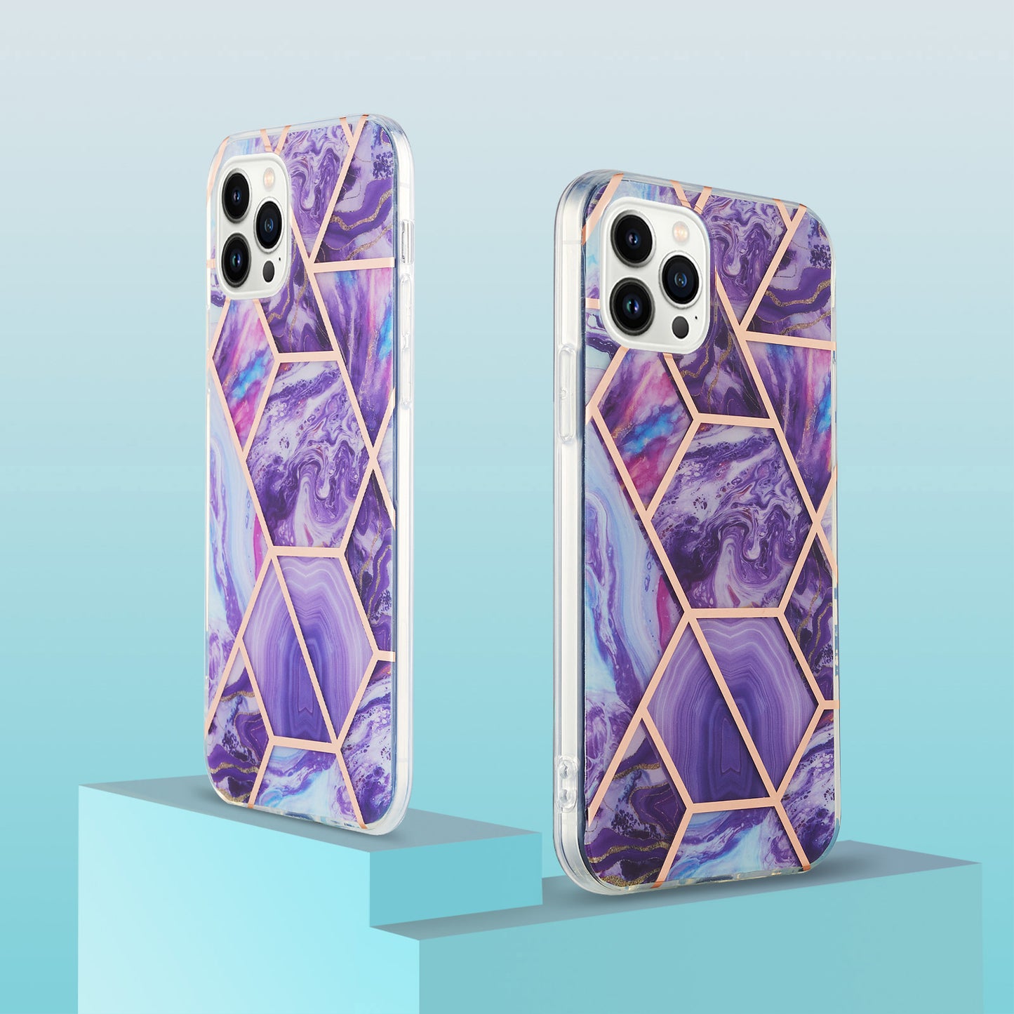 YB IMD Series-3 For iPhone 15 Pro Marble Pattern Shell IMD IML Soft TPU Phone Case Double-sided Electroplating Cover