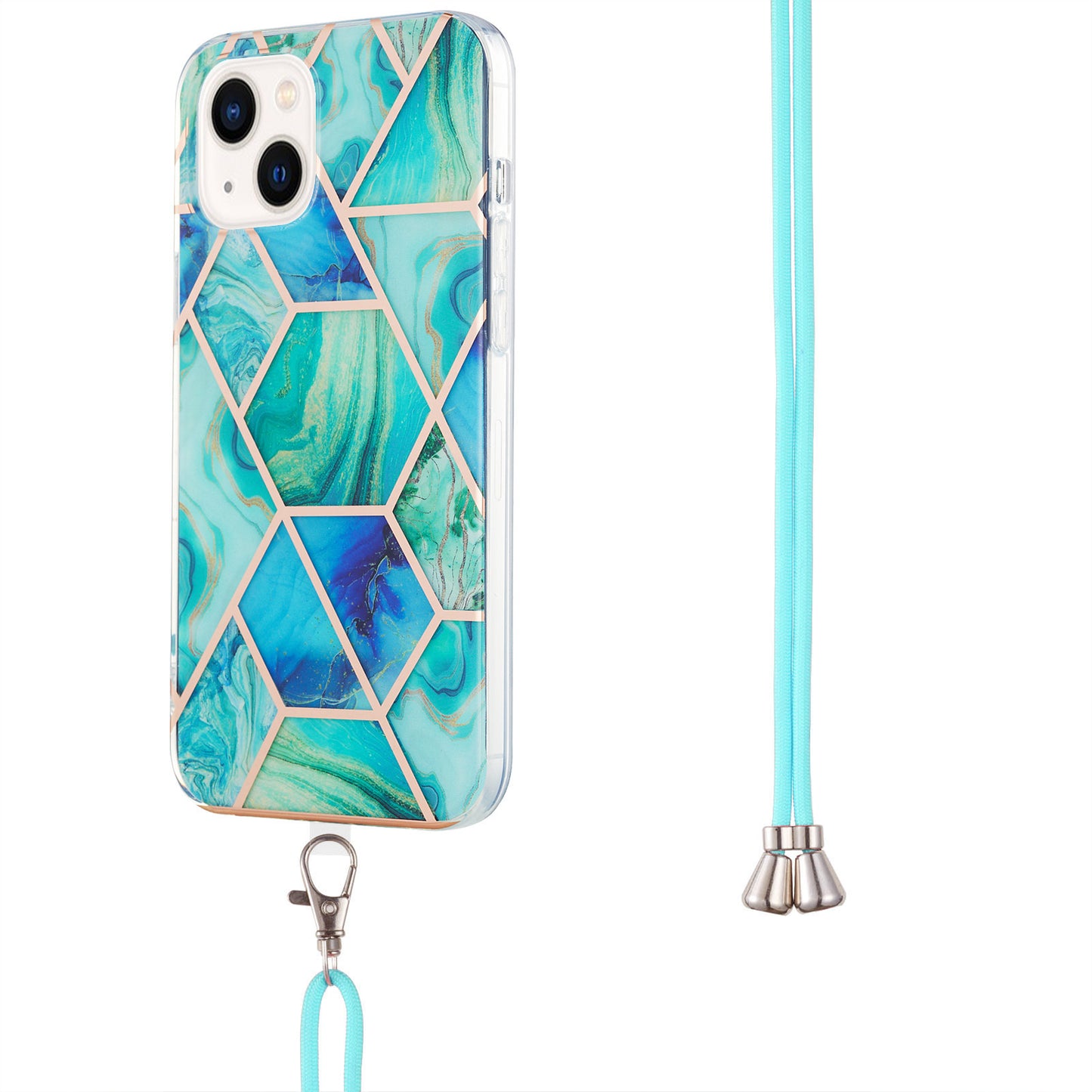 YB IMD Series-5 TPU Phone Case for iPhone 15 Plus , Electroplating IML IMD Phone Shell Cover with Lanyard