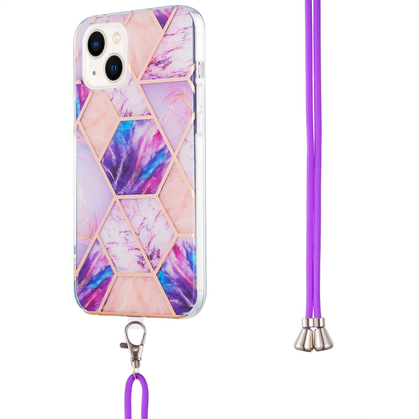 YB IMD Series-5 TPU Phone Case for iPhone 15 Plus , Electroplating IML IMD Phone Shell Cover with Lanyard