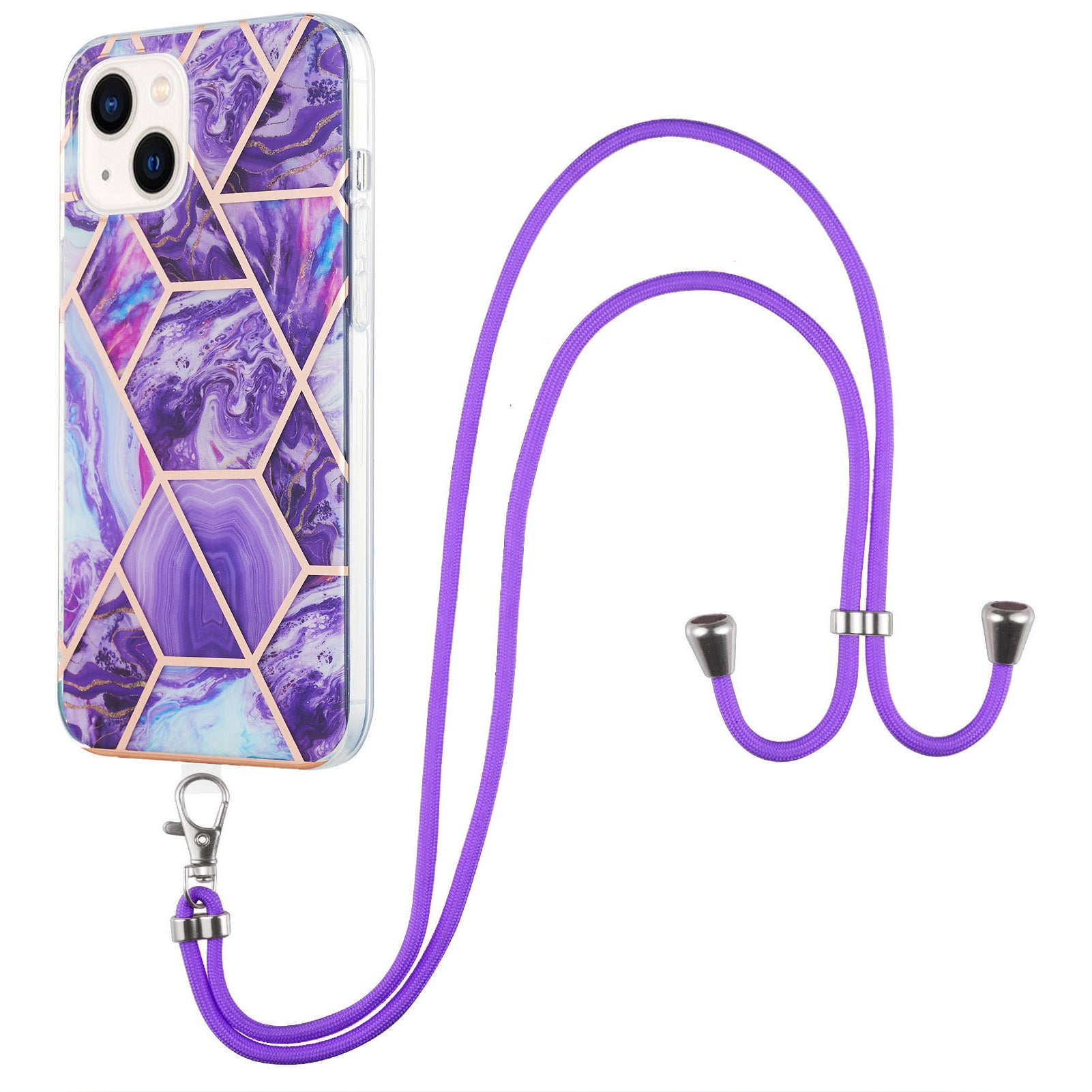 YB IMD Series-5 TPU Phone Case for iPhone 15 Plus , Electroplating IML IMD Phone Shell Cover with Lanyard