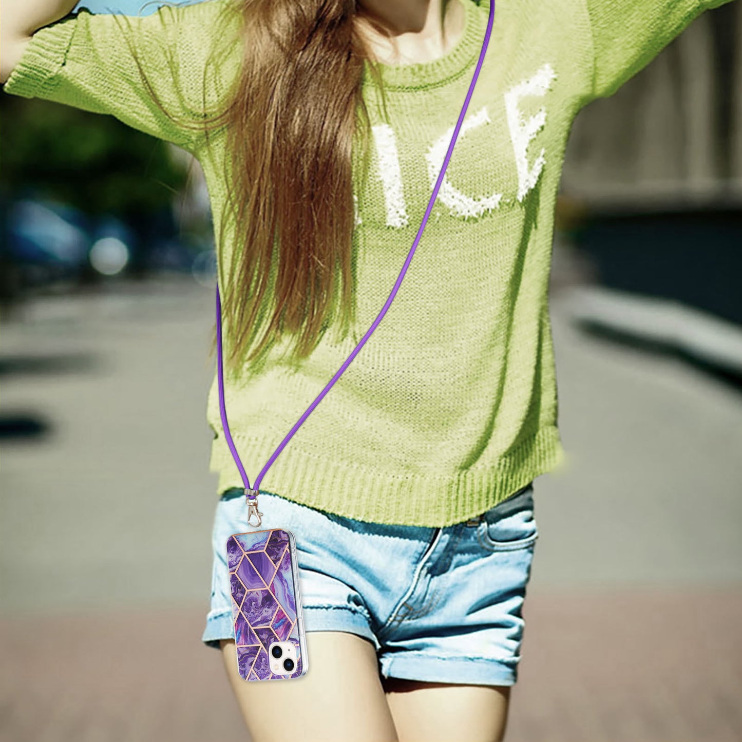 YB IMD Series-5 TPU Phone Case for iPhone 15 Plus , Electroplating IML IMD Phone Shell Cover with Lanyard