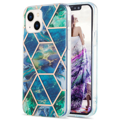YB IMD Series-3 For iPhone 15 Plus Marble Pattern IMD TPU Phone Case IML Double-sided Electroplating Cover