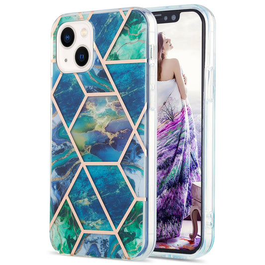 YB IMD Series-3 For iPhone 15 Plus Marble Pattern IMD TPU Phone Case IML Double-sided Electroplating Cover