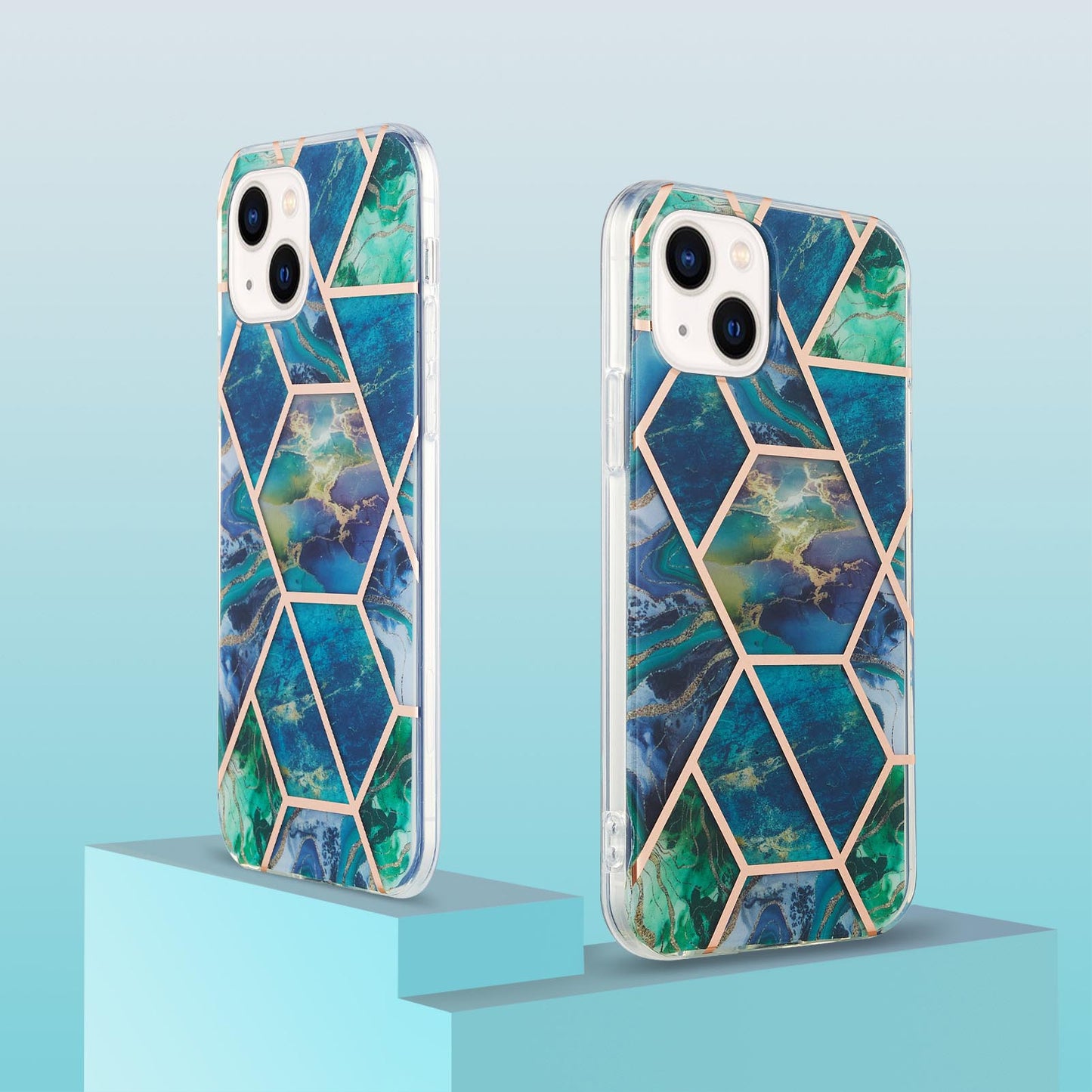 YB IMD Series-3 For iPhone 15 Plus Marble Pattern IMD TPU Phone Case IML Double-sided Electroplating Cover