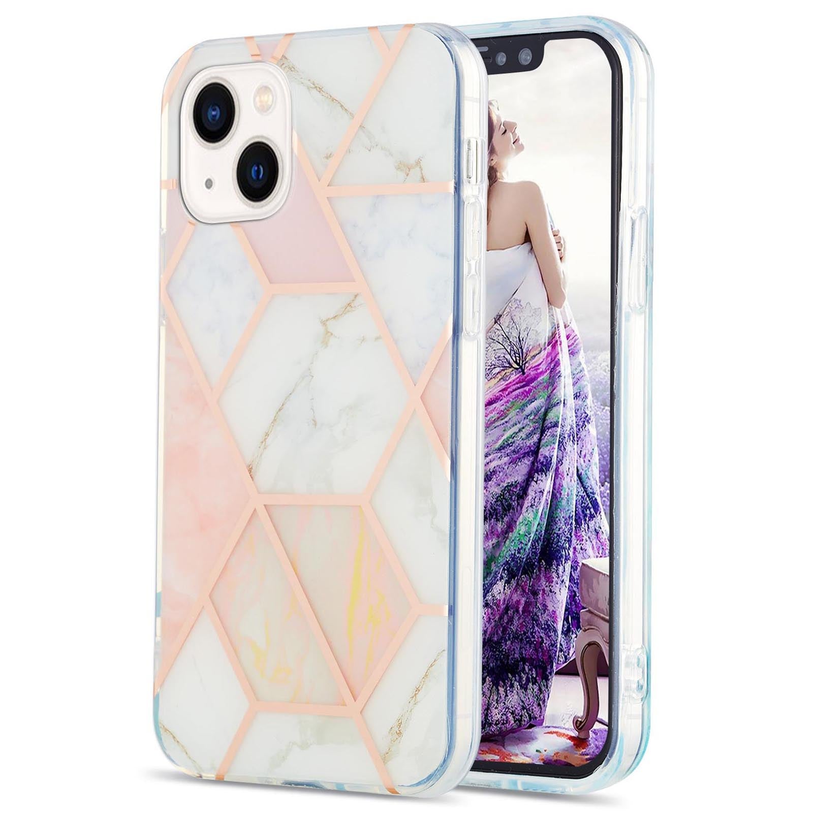 YB IMD Series-3 For iPhone 15 Plus Marble Pattern IMD TPU Phone Case IML Double-sided Electroplating Cover