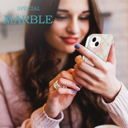 YB IMD Series-3 For iPhone 15 Plus Marble Pattern IMD TPU Phone Case IML Double-sided Electroplating Cover