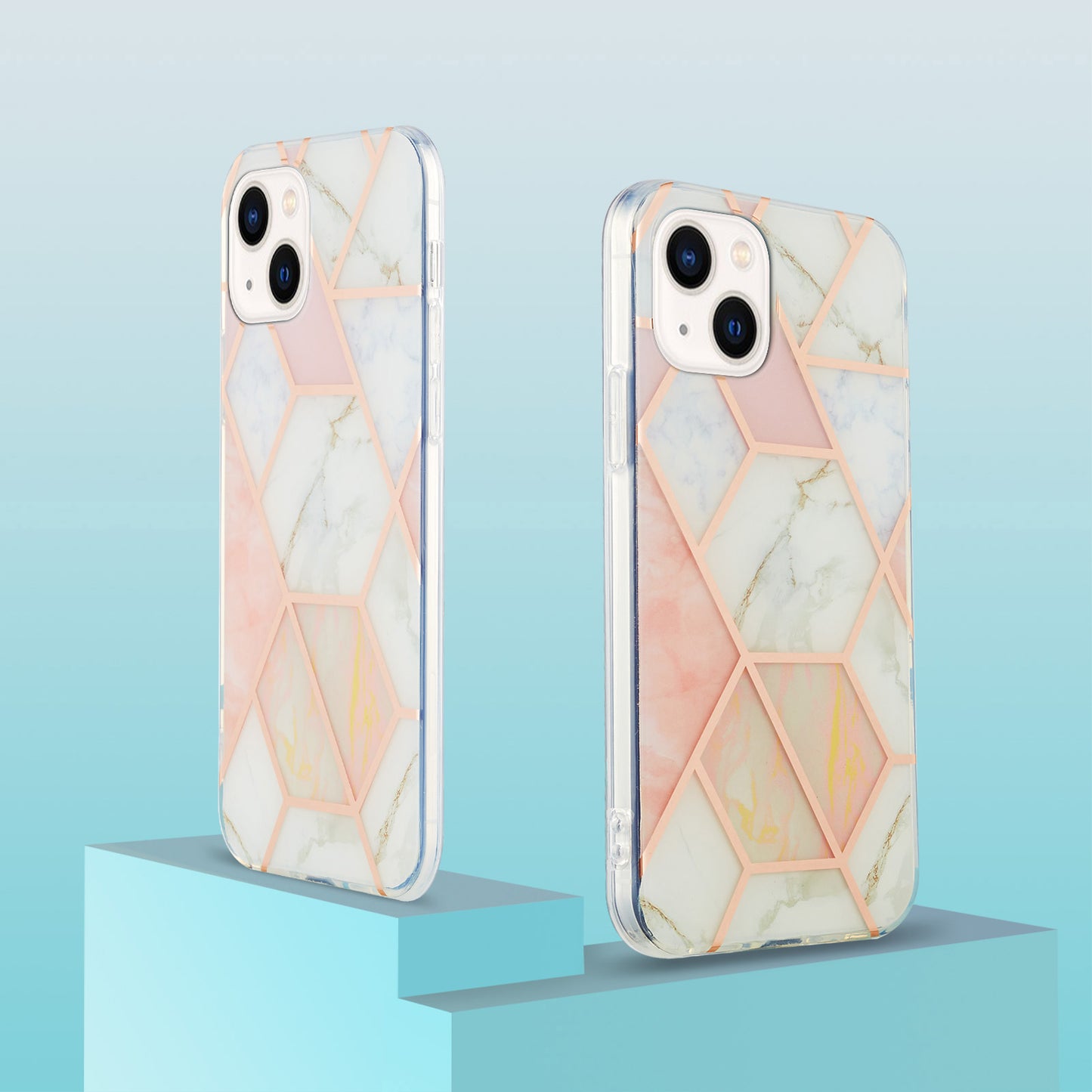 YB IMD Series-3 For iPhone 15 Plus Marble Pattern IMD TPU Phone Case IML Double-sided Electroplating Cover