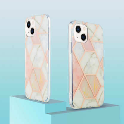 YB IMD Series-3 For iPhone 15 Plus Marble Pattern IMD TPU Phone Case IML Double-sided Electroplating Cover