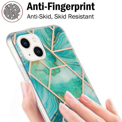 YB IMD Series-3 For iPhone 15 Plus Marble Pattern IMD TPU Phone Case IML Double-sided Electroplating Cover