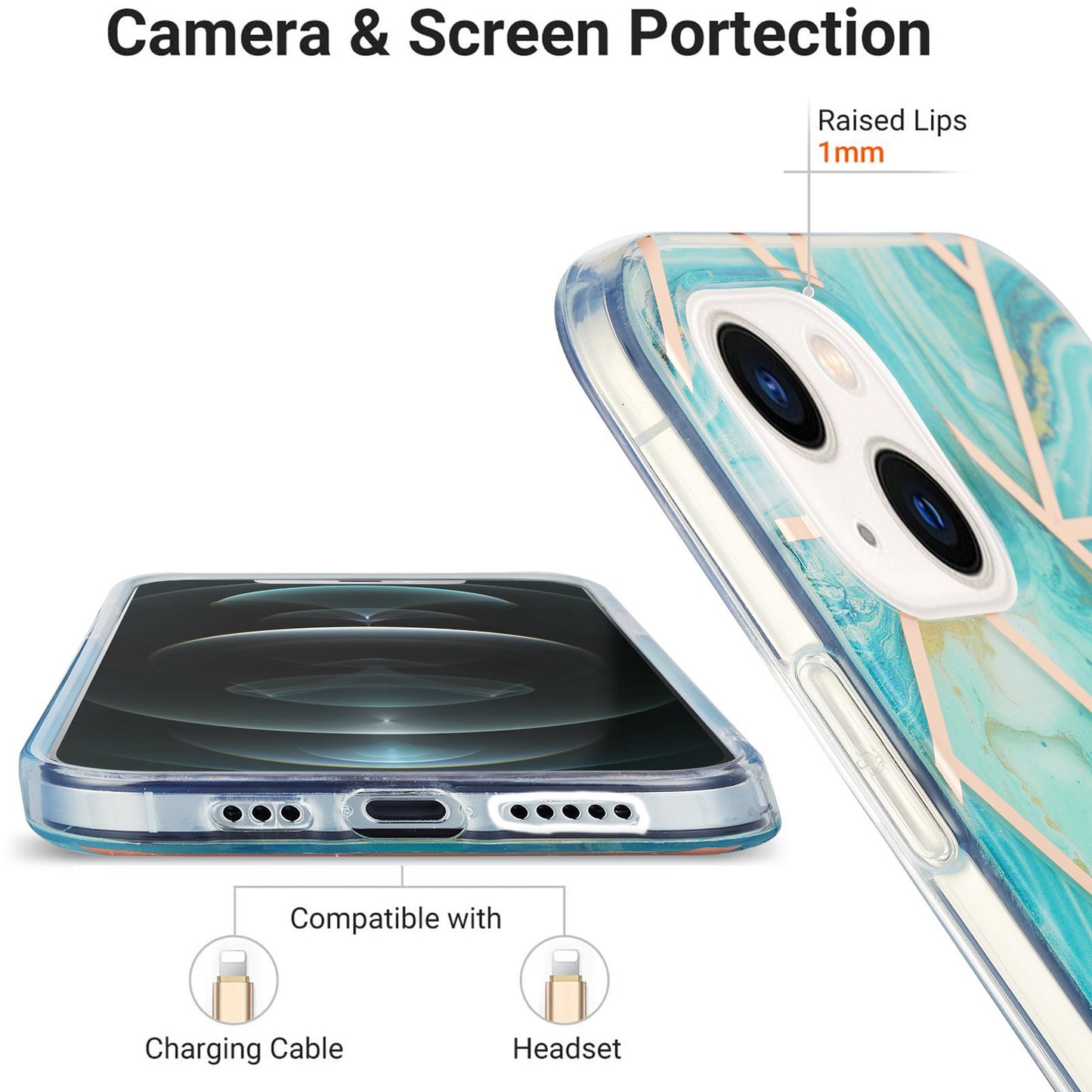 YB IMD Series-3 For iPhone 15 Plus Marble Pattern IMD TPU Phone Case IML Double-sided Electroplating Cover