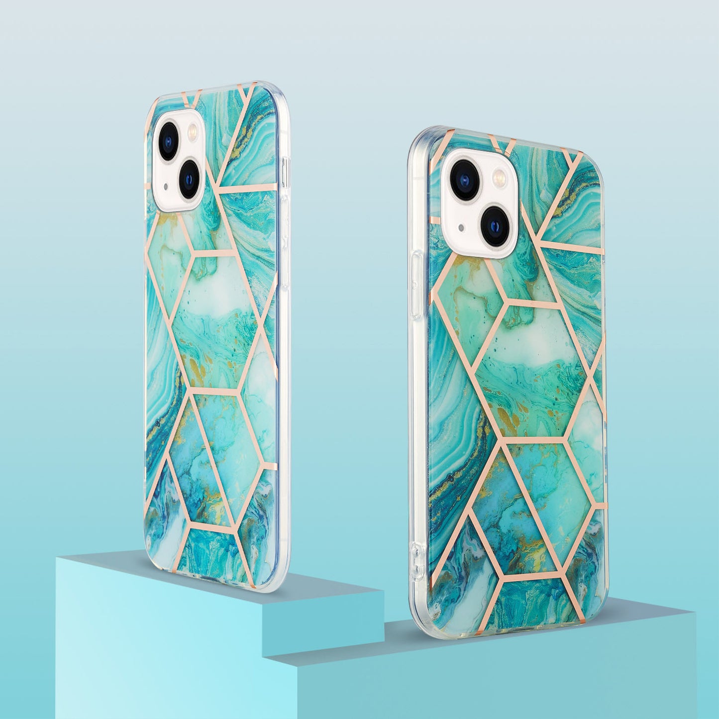 YB IMD Series-3 For iPhone 15 Plus Marble Pattern IMD TPU Phone Case IML Double-sided Electroplating Cover