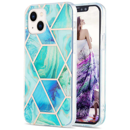 YB IMD Series-3 For iPhone 15 Plus Marble Pattern IMD TPU Phone Case IML Double-sided Electroplating Cover