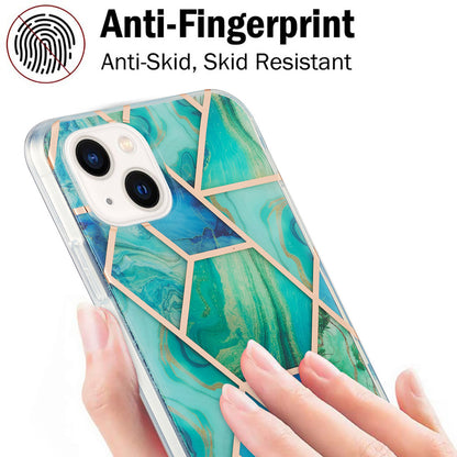 YB IMD Series-3 For iPhone 15 Plus Marble Pattern IMD TPU Phone Case IML Double-sided Electroplating Cover