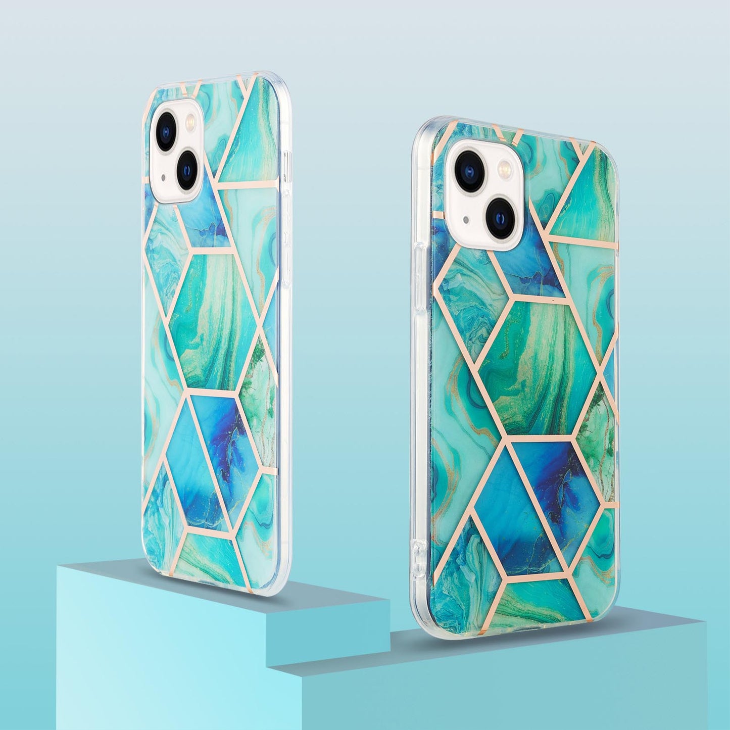 YB IMD Series-3 For iPhone 15 Plus Marble Pattern IMD TPU Phone Case IML Double-sided Electroplating Cover