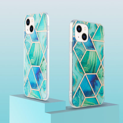 YB IMD Series-3 For iPhone 15 Plus Marble Pattern IMD TPU Phone Case IML Double-sided Electroplating Cover