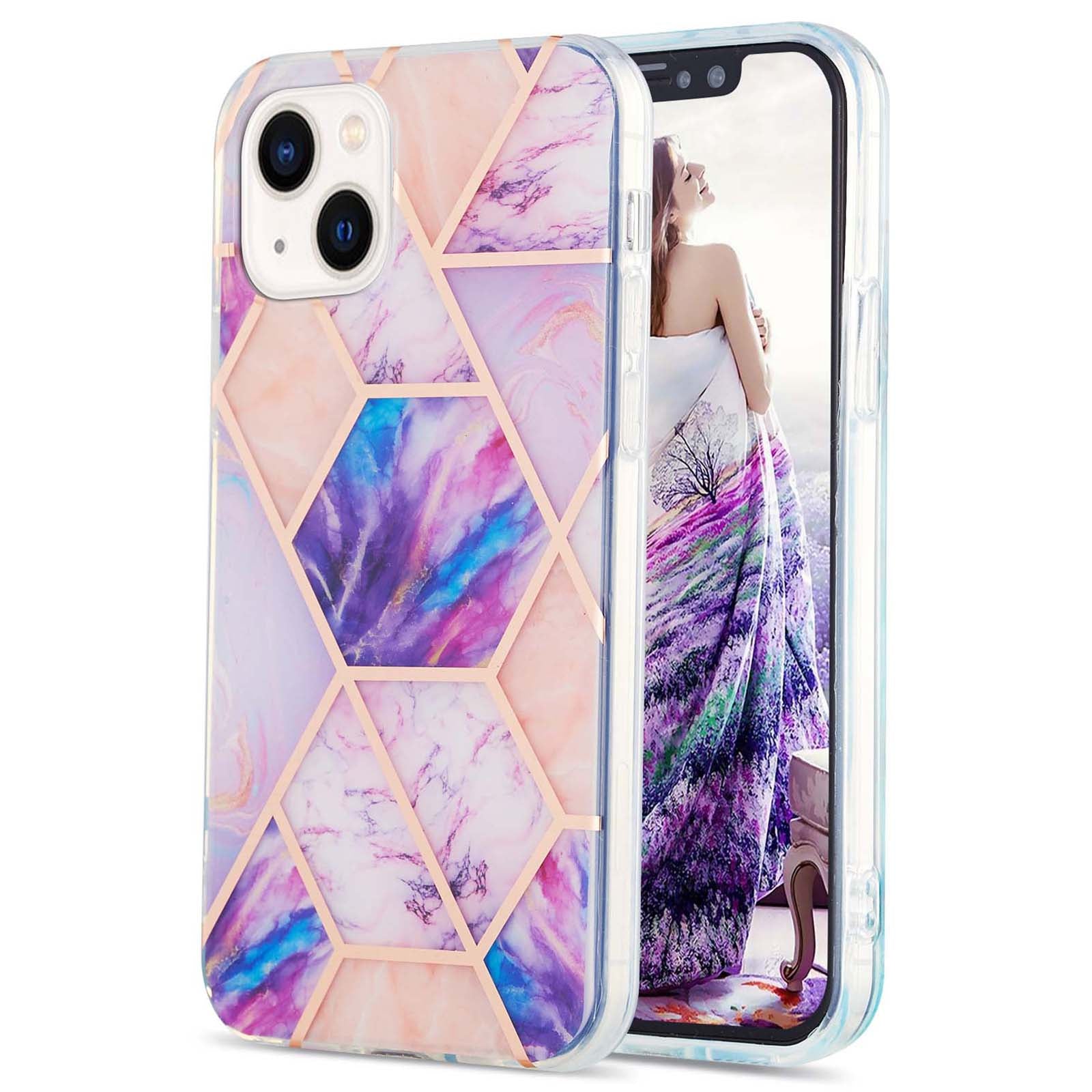 YB IMD Series-3 For iPhone 15 Plus Marble Pattern IMD TPU Phone Case IML Double-sided Electroplating Cover