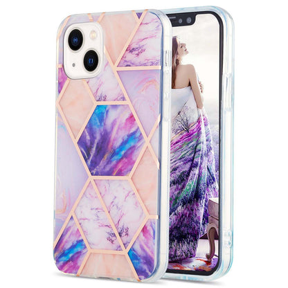 YB IMD Series-3 For iPhone 15 Plus Marble Pattern IMD TPU Phone Case IML Double-sided Electroplating Cover