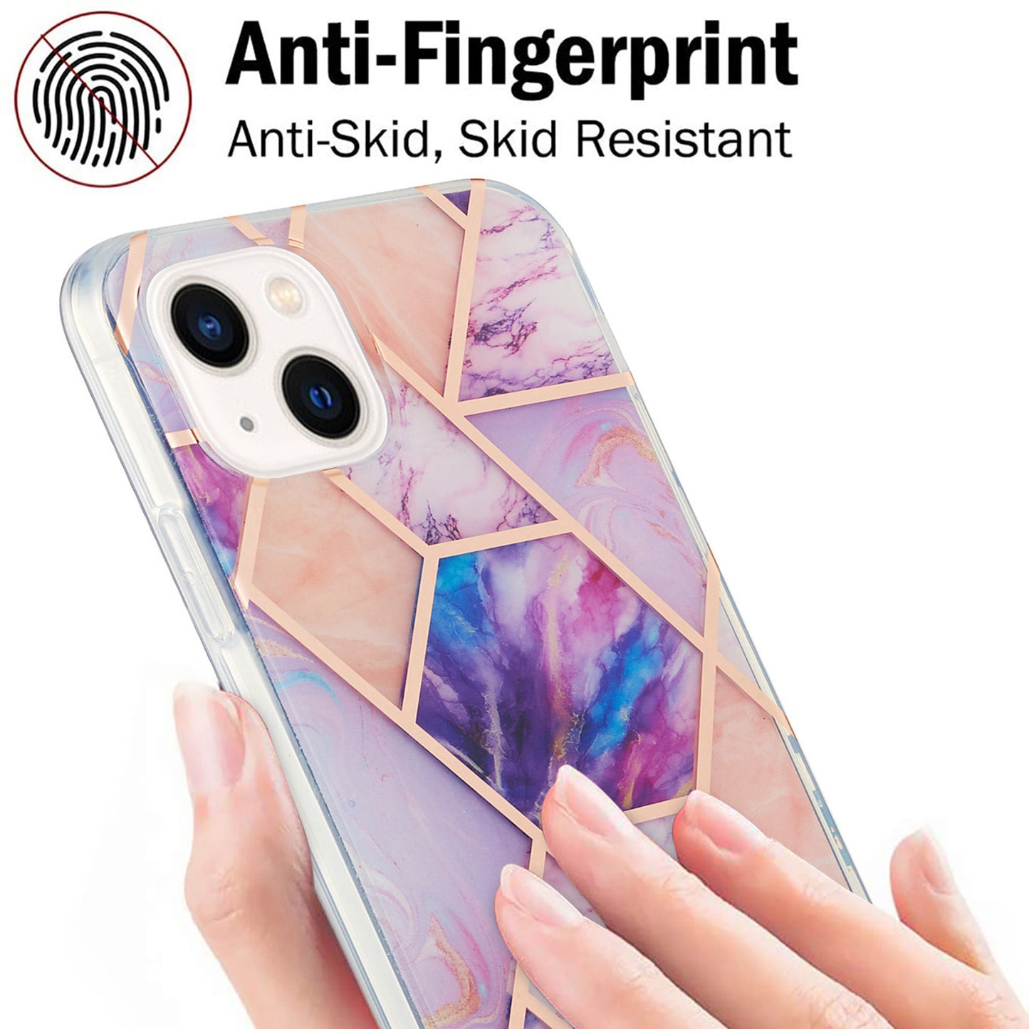 YB IMD Series-3 For iPhone 15 Plus Marble Pattern IMD TPU Phone Case IML Double-sided Electroplating Cover