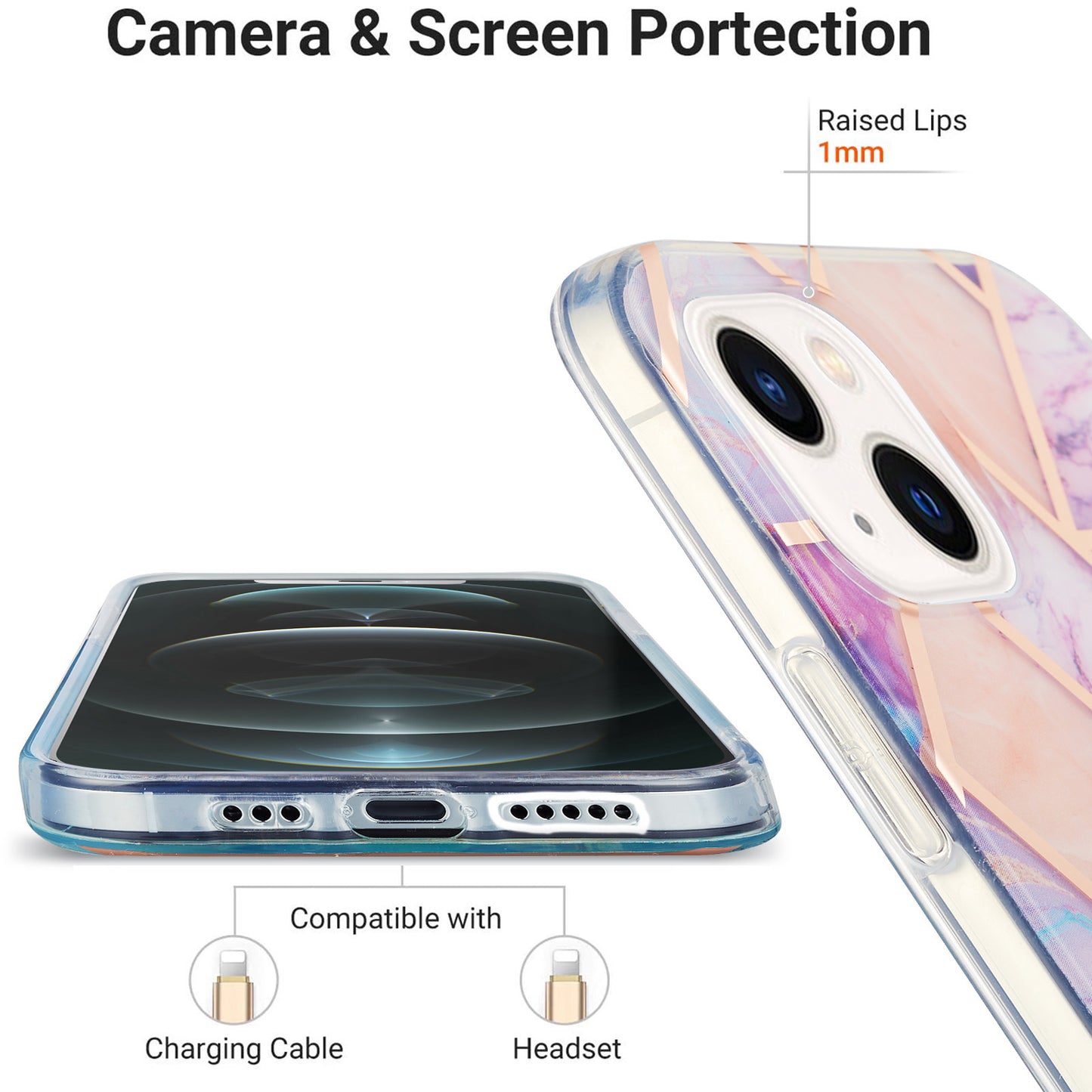 YB IMD Series-3 For iPhone 15 Plus Marble Pattern IMD TPU Phone Case IML Double-sided Electroplating Cover