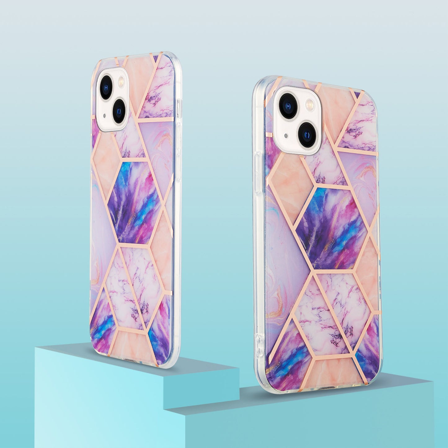 YB IMD Series-3 For iPhone 15 Plus Marble Pattern IMD TPU Phone Case IML Double-sided Electroplating Cover